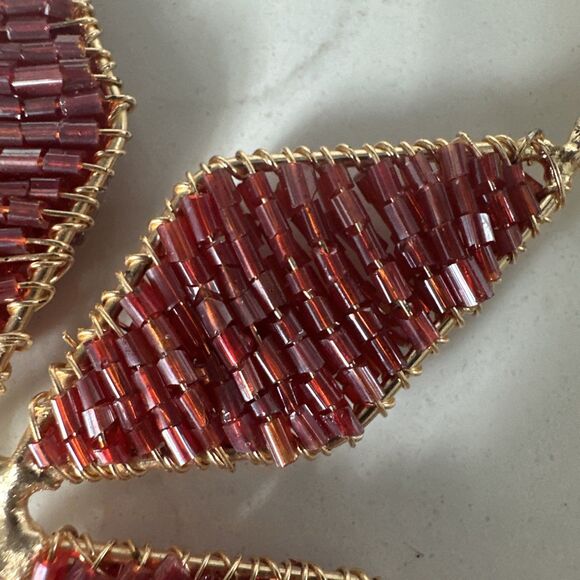 Czech Beaded Snowflake Christmas Ornament Red Bead Holiday Decor - Picture 4 of 10